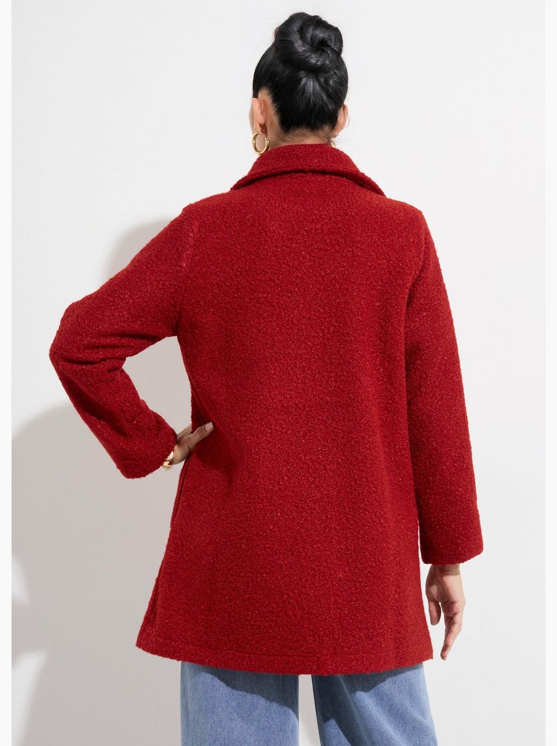 Caban long uni façon laine bouclée - Afibel Brique - Kiabi