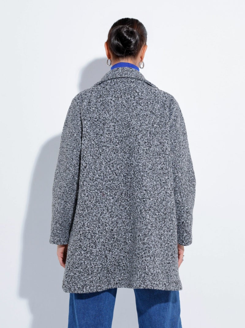 Caban long uni façon laine bouclée - Afibel Gris chiné - Kiabi