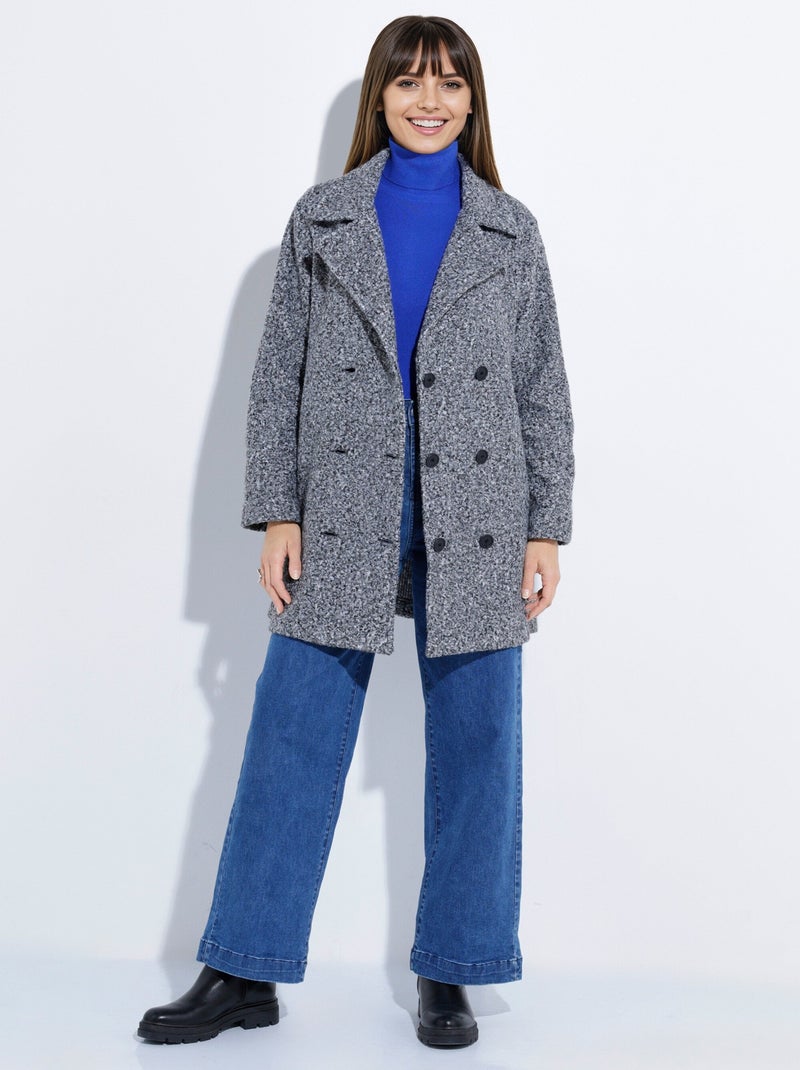 Caban long uni façon laine bouclée - Afibel Gris chiné - Kiabi