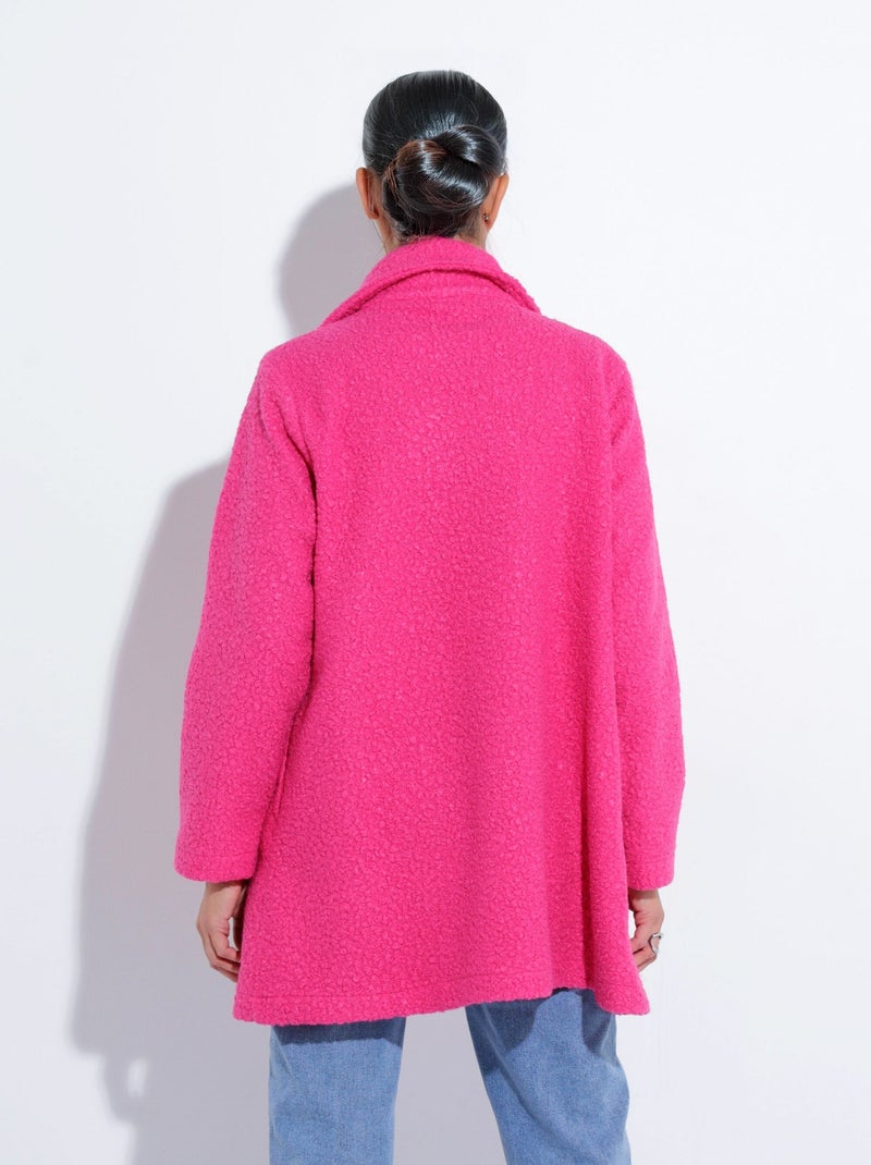 Caban long uni façon laine bouclée - Afibel Rose fushia - Kiabi