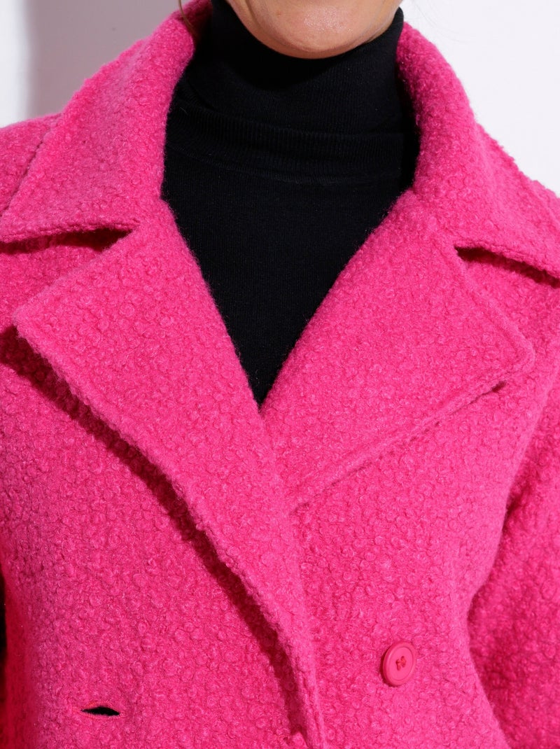 Caban long uni façon laine bouclée - Afibel Rose fushia - Kiabi