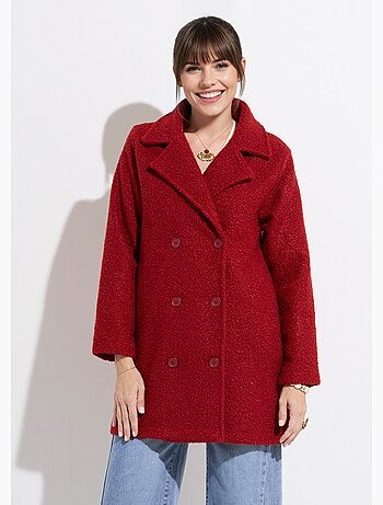 Caban long uni façon laine bouclée