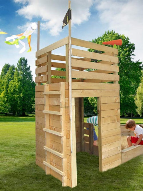 Cabane bateau en bois extérieur avec bac à sable PIRATE - Kiabi