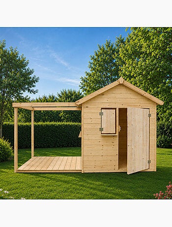 Cabane bois enfant avec pergola et comptoir EPICERIE