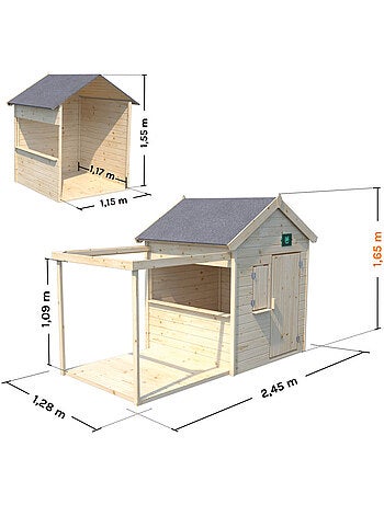 Cabane bois enfant avec pergola et comptoir EPICERIE