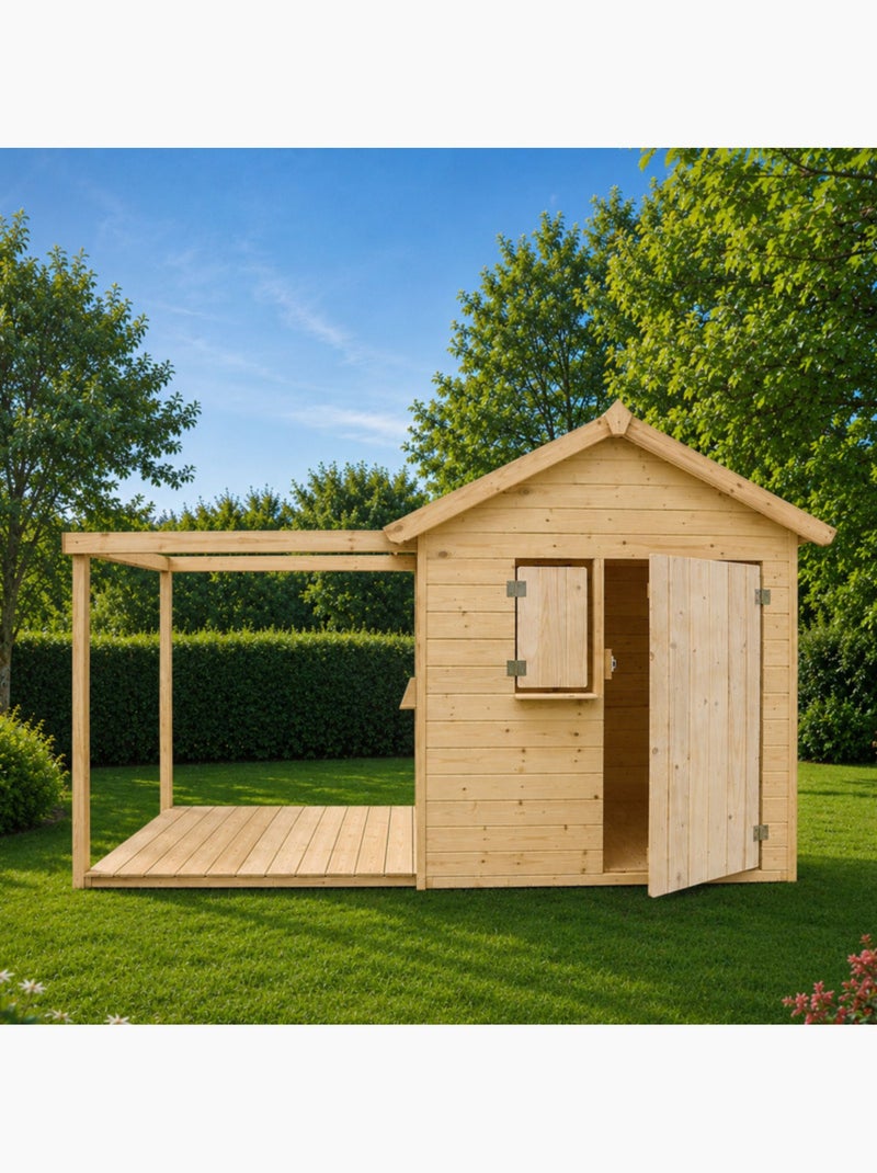 Cabane bois enfant avec pergola et comptoir EPICERIE Beige - Kiabi