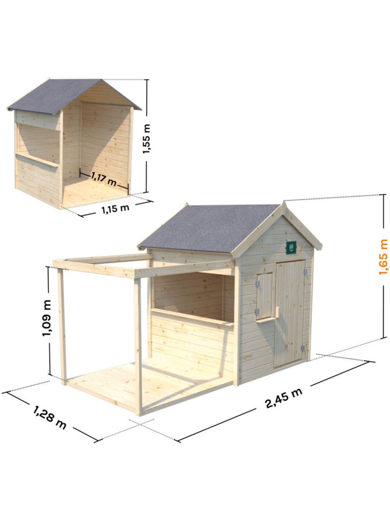 Cabane bois enfant avec pergola et comptoir EPICERIE Beige - Kiabi