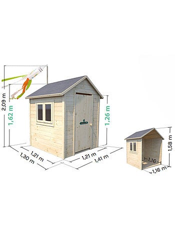 Cabane en bois avec fenêtre et boîte aux lettres GARANCE