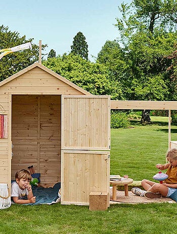 Cabane en bois avec pergola ajourée EUGENIE