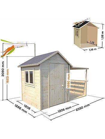 Cabane en bois avec pergola ajourée EUGENIE