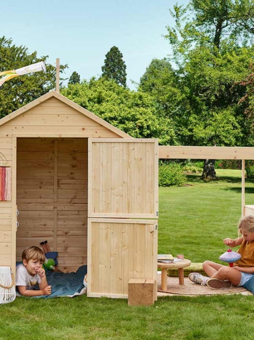 Cabane en bois avec pergola ajourée EUGENIE - Kiabi