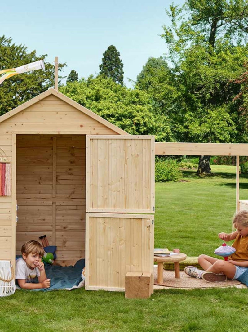 Cabane en bois avec pergola ajourée EUGENIE Marron - Kiabi