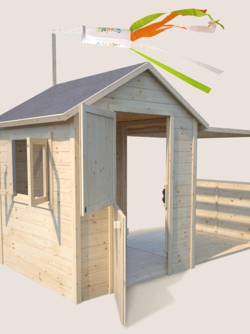 Cabane en bois avec pergola ajourée EUGENIE - Kiabi