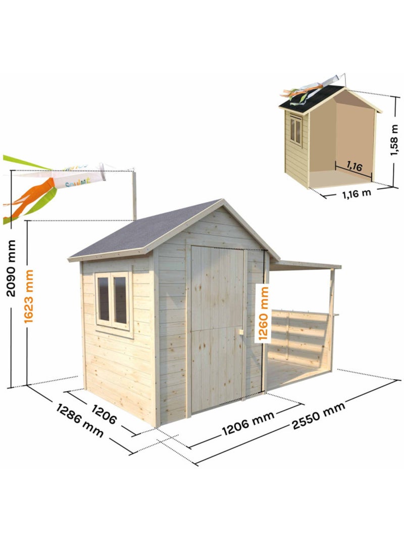 Cabane en bois avec pergola ajourée EUGENIE Marron - Kiabi