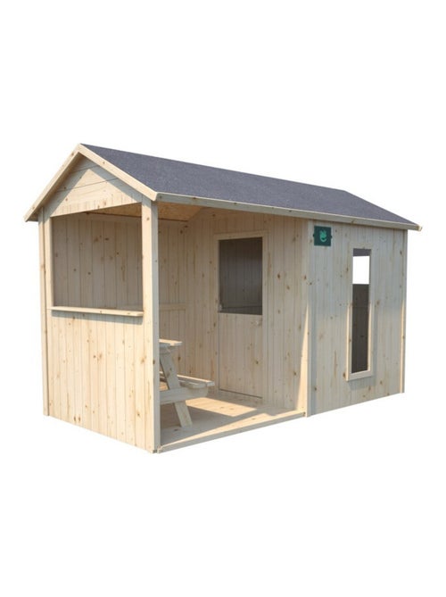 Cabane en bois avec pergola et plancher - Kiabi