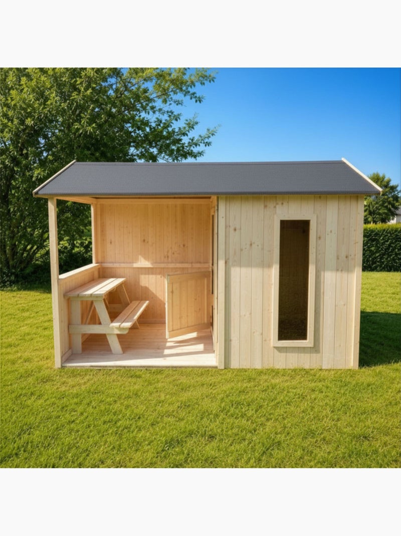 Cabane en bois avec pergola et plancher Marron - Kiabi