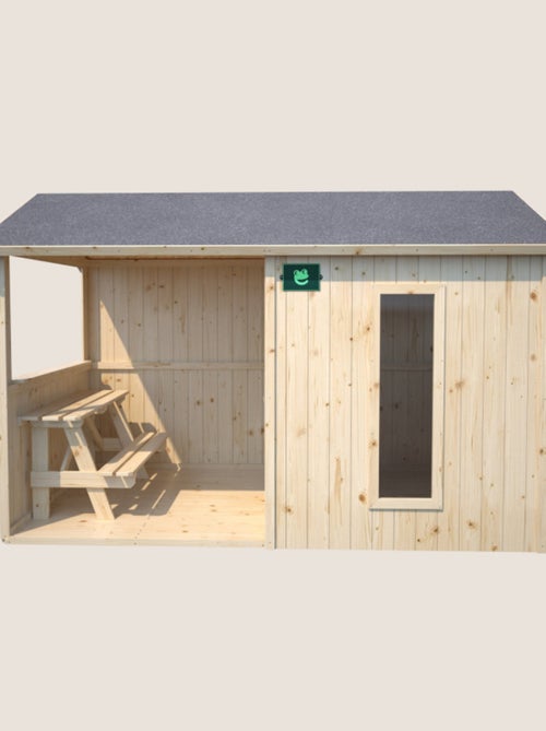 Cabane en bois avec pergola et plancher - Kiabi