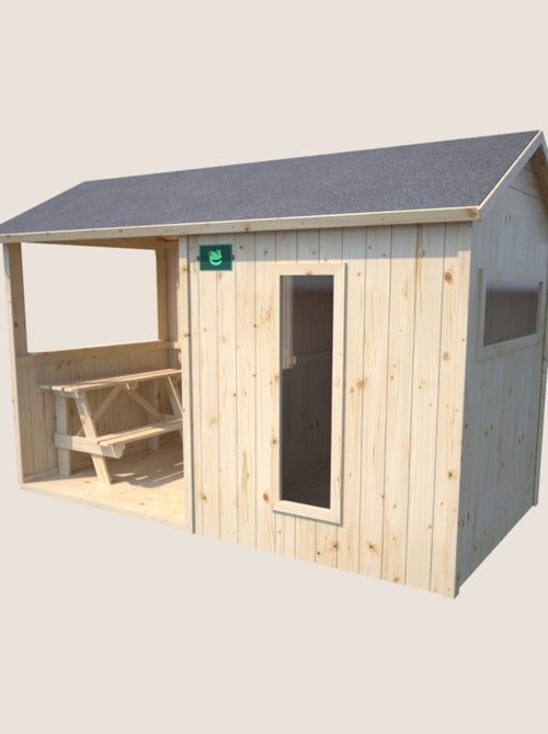 Cabane en bois avec pergola et plancher - Kiabi