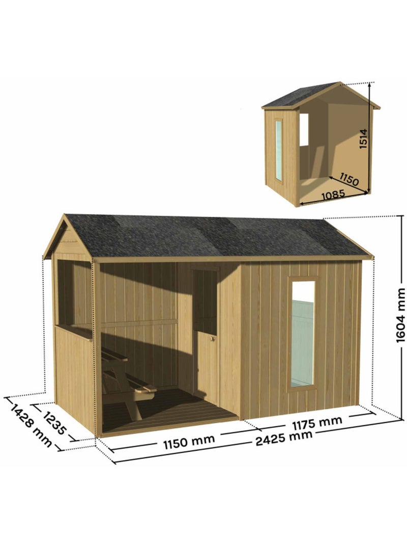 Cabane en bois avec pergola et plancher Marron - Kiabi