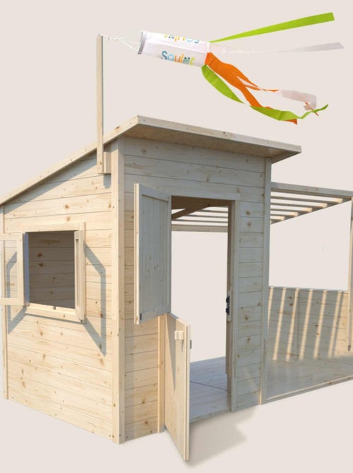 Cabane en bois avec pergola SANTA BARBARA - Kiabi