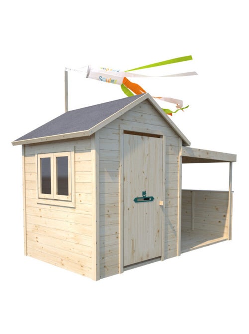 Cabane en bois avec préau pour enfants Sarah - Kiabi