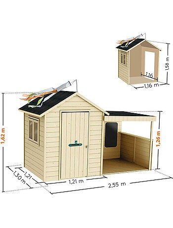 Cabane en bois avec préau SARAH