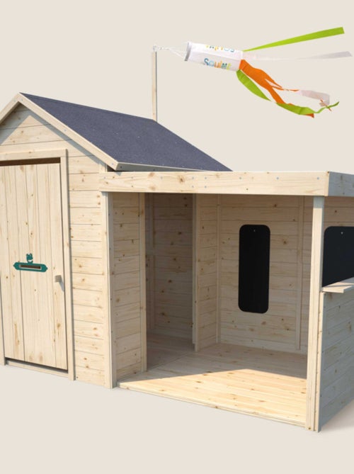 Cabane en bois avec préau SARAH - Kiabi