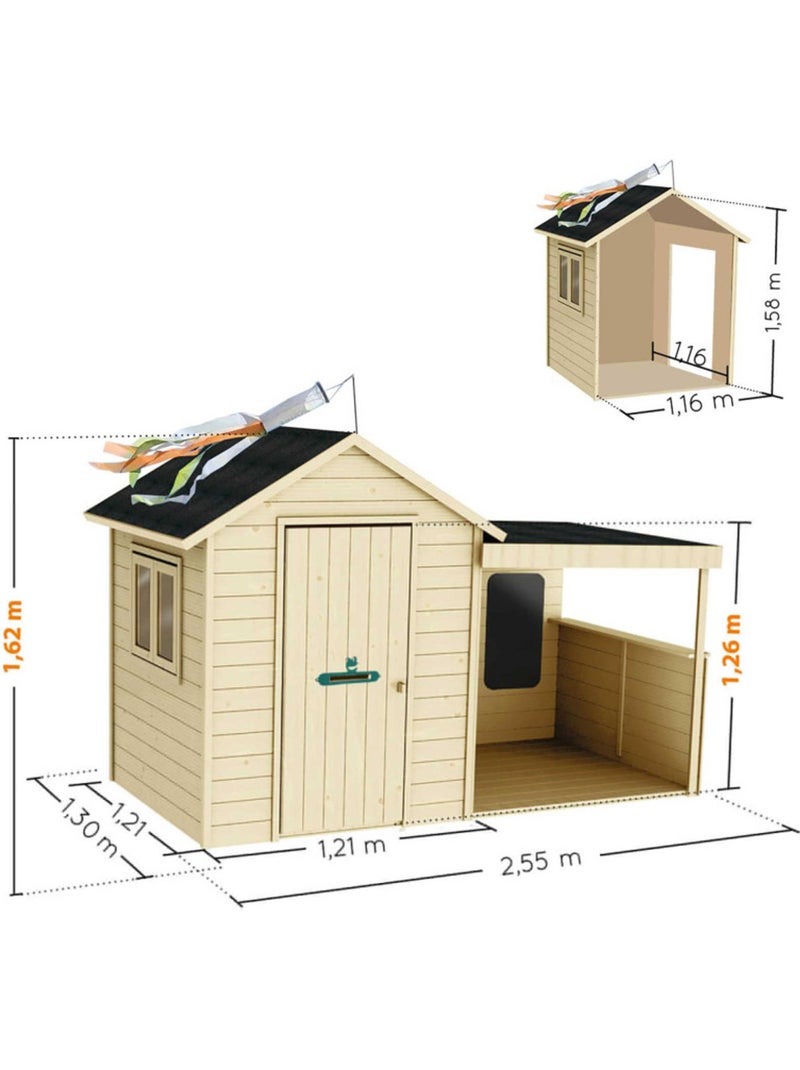 Cabane en bois avec préau SARAH Marron - Kiabi