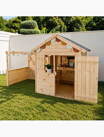 Cabane en bois enfant avec pergola ALPAGA