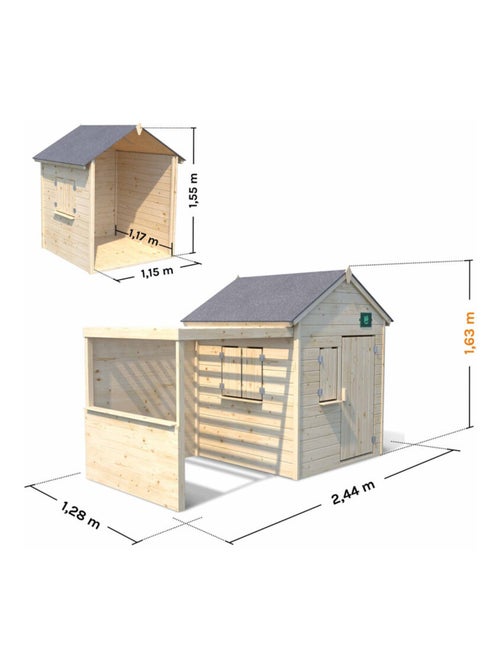 Cabane en bois enfant avec pergola ALPAGA - Kiabi