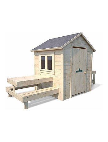 Cabane en bois enfant cuisine et table BLANCHE