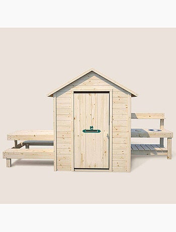 Cabane en bois enfant cuisine et table BLANCHE