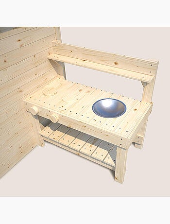 Cabane en bois enfant cuisine et table BLANCHE
