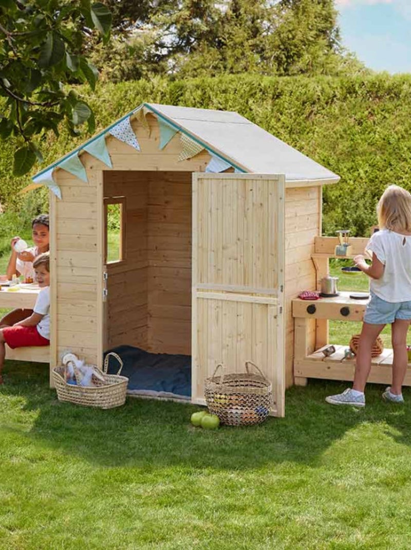 Cabane en bois enfant cuisine et table BLANCHE Marron - Kiabi