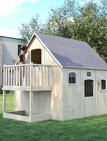 Cabane en bois sur pilotis avec mezzanine et bac à sable DUPLEX