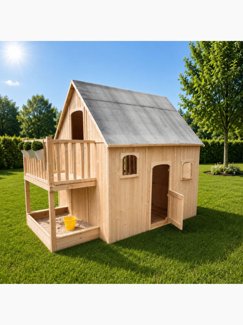 Cabane en bois sur pilotis avec mezzanine et bac à sable DUPLEX Marron - Kiabi