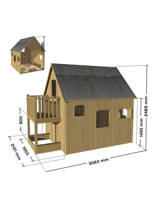 Cabane en bois sur pilotis avec mezzanine et bac à sable DUPLEX - Kiabi