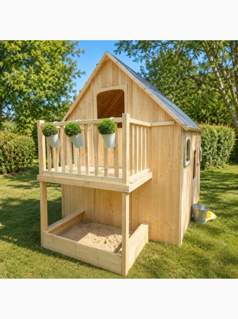 Cabane en bois sur pilotis avec mezzanine et bac à sable DUPLEX Marron - Kiabi