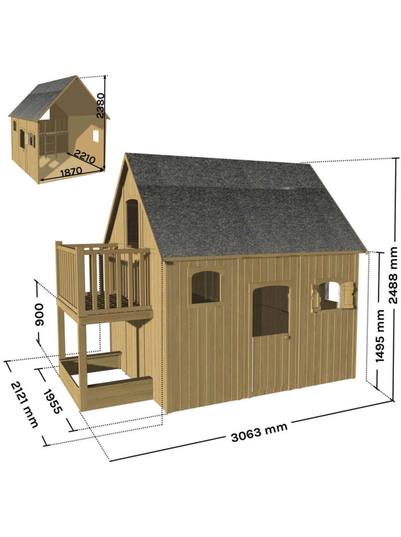 Cabane en bois sur pilotis avec mezzanine et bac à sable DUPLEX Marron - Kiabi