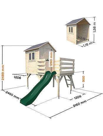 Cabane en bois sur pilotis avec toboggan JOSEPHINE
