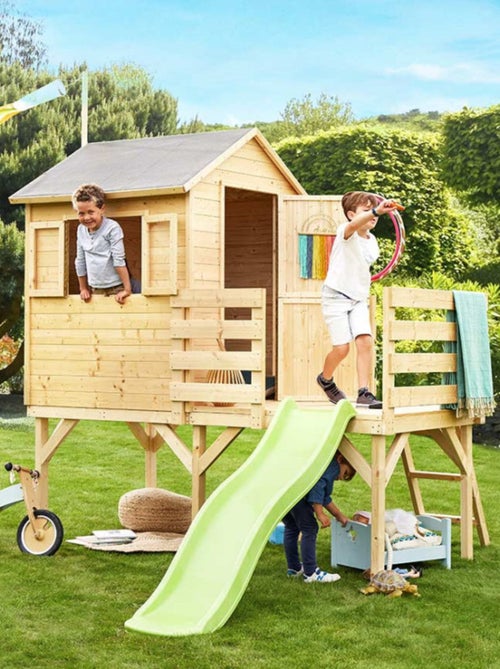Cabane en bois sur pilotis avec toboggan JOSEPHINE - Kiabi