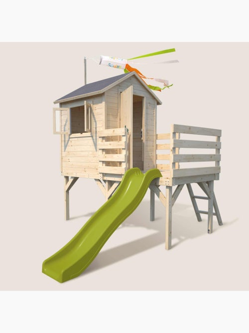 Cabane en bois sur pilotis avec toboggan JOSEPHINE - Kiabi