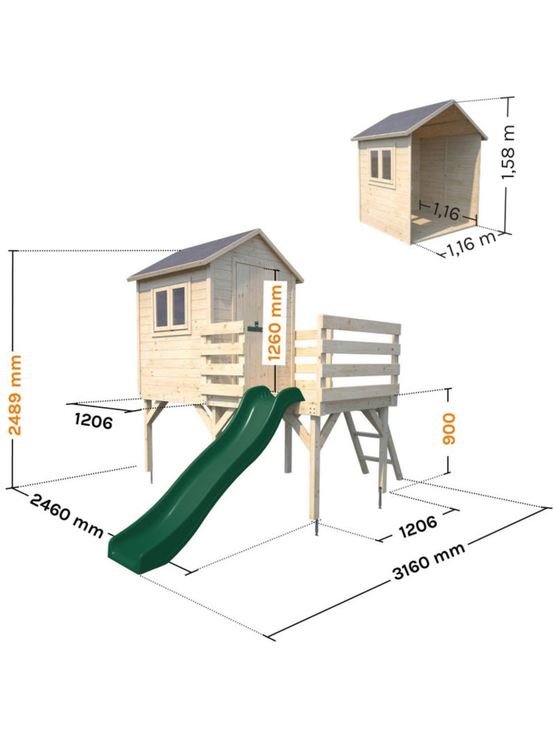 Cabane en bois sur pilotis avec toboggan JOSEPHINE Marron - Kiabi