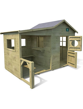 Cabane en bois traité avec préau et banc HACIENDA