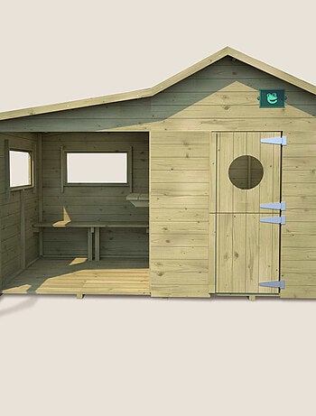 Cabane en bois traité avec préau et banc HACIENDA