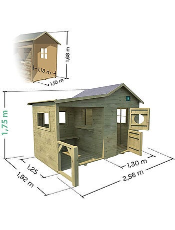 Cabane en bois traité avec préau et banc HACIENDA