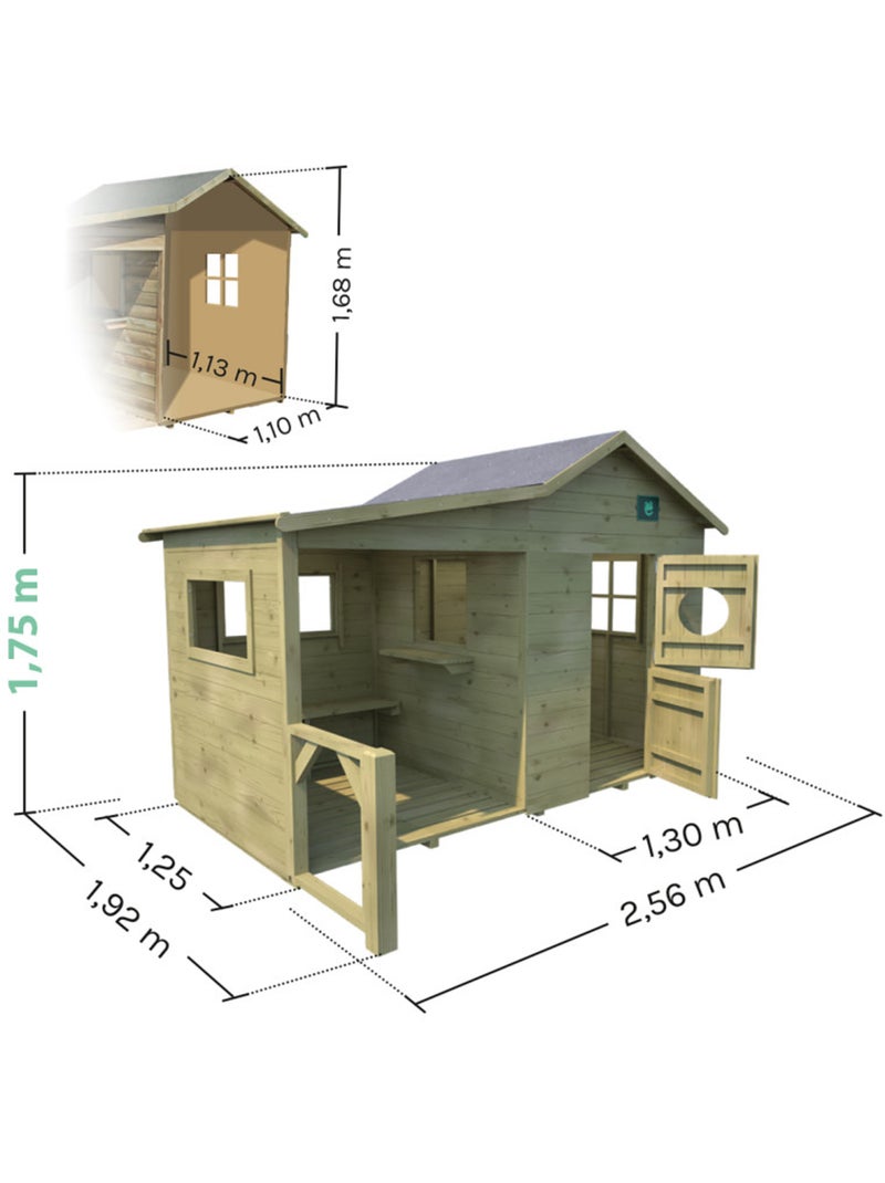 Cabane en bois traité avec préau et banc HACIENDA Marron - Kiabi