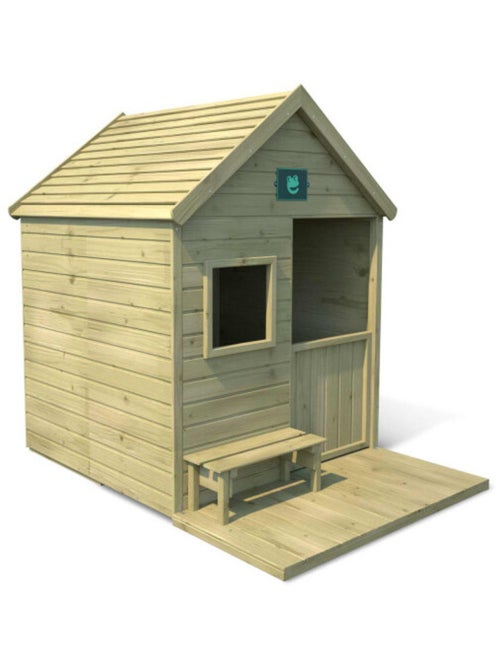 Cabane en bois traité avec terrasse et banc HEIDI - Kiabi