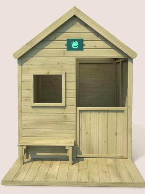 Cabane en bois traité avec terrasse et banc HEIDI - Kiabi