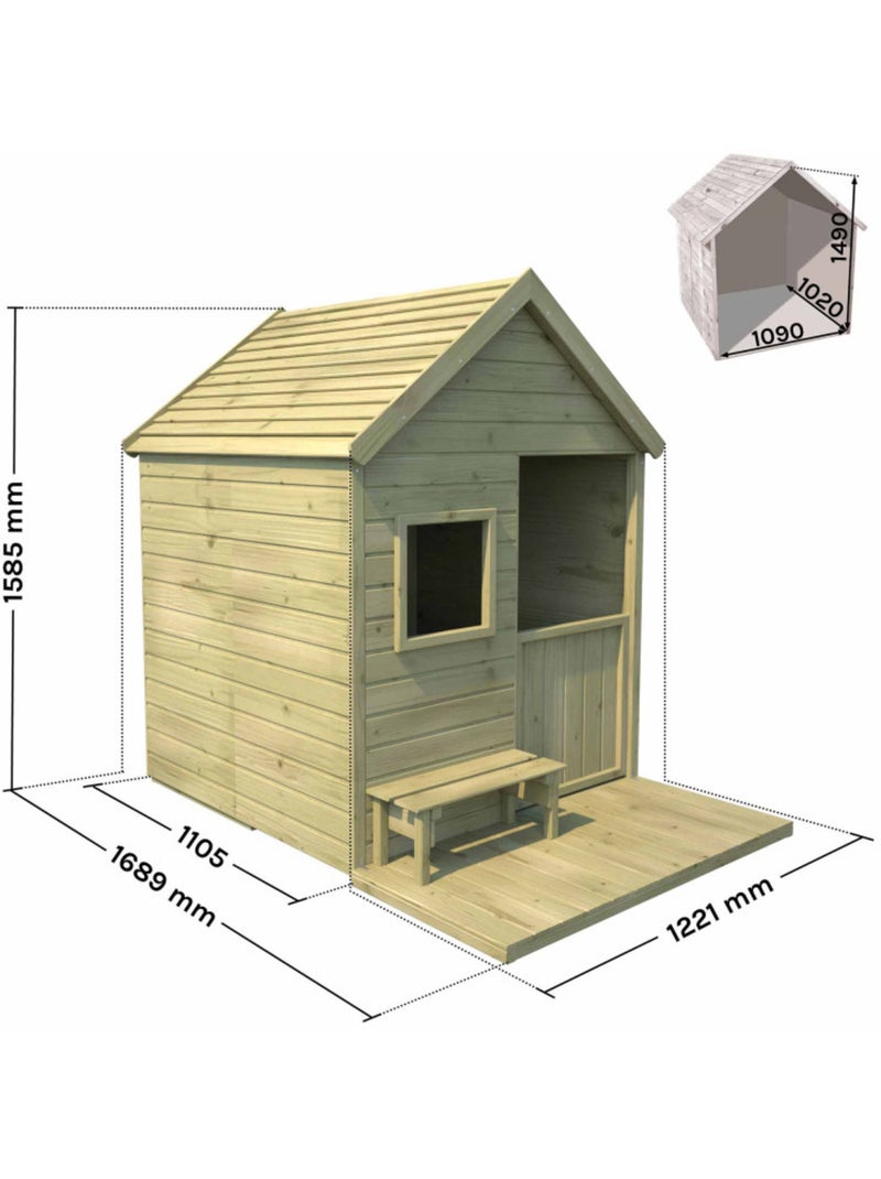 Cabane en bois traité avec terrasse et banc HEIDI Marron - Kiabi